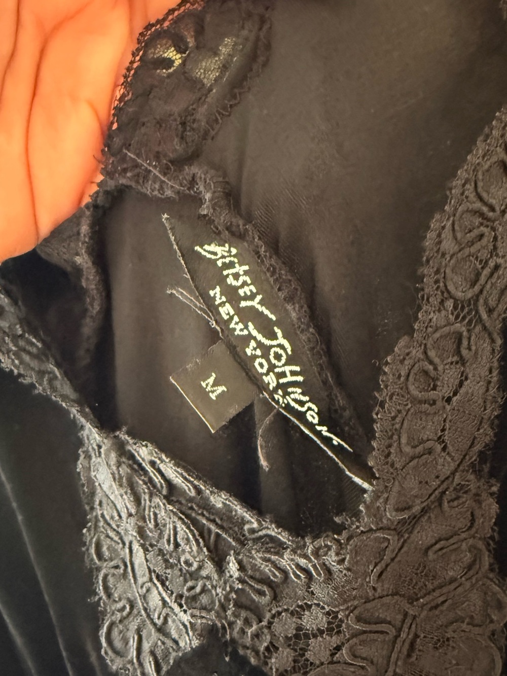 Vintage Betsey Johnson Milkmaid Black Velvet Lace-Trim Dress - Picture 7 of 7